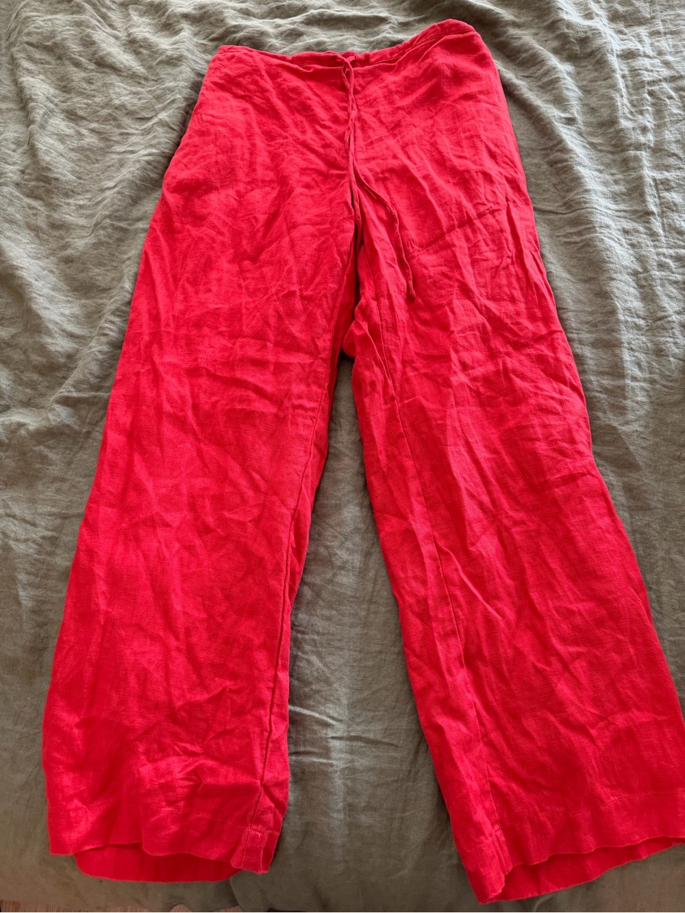 Magaschoni Women’s Wide-Leg Linen Pants in Bright Red